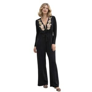 Love J Black Embroidered Wide Leg Jumpsuit Size M NWT BohoChic